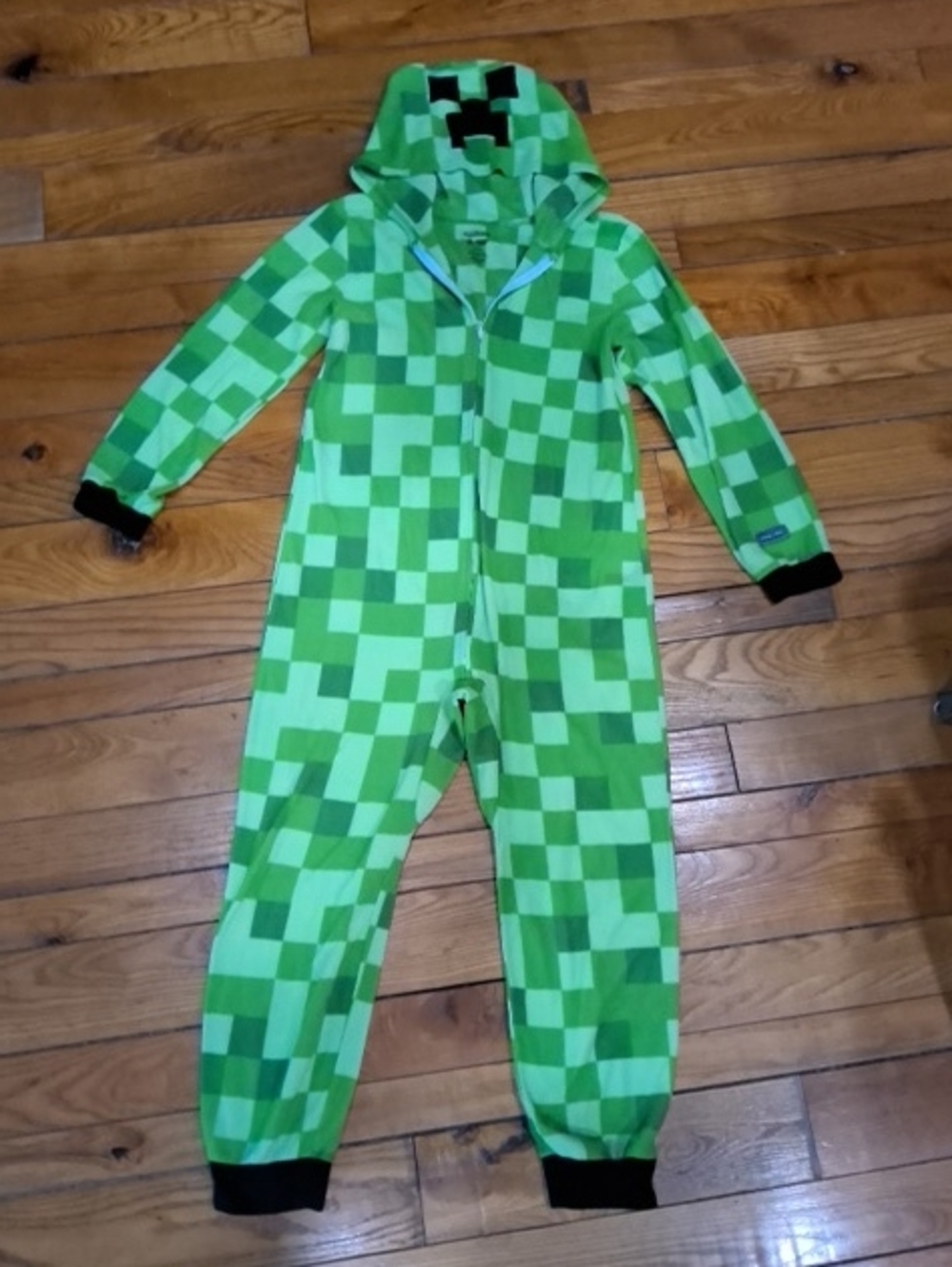Kids  Minecraft Green Pixel-Print One-Piece Hooded Pajamas